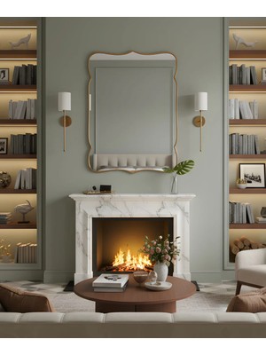 Faw Decor Premium Şık Asimetrik Ahşap Çerçeveli Ayna Ev Dekoru Estetik Duvar Aynası Banyo Aynası