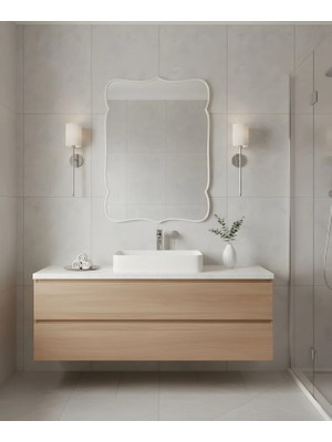 Faw Decor Premium Şık Asimetrik Ahşap Çerçeveli Ayna Ev Dekoru Estetik Duvar Aynası Banyo Aynası