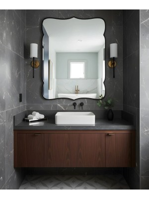 Faw Decor Premium Şık Asimetrik Ahşap Çerçeveli Ayna Ev Dekoru Estetik Duvar Aynası Banyo Aynası