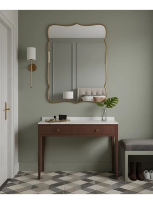 Faw Decor Premium Şık Asimetrik Ahşap Çerçeveli Ayna Ev Dekoru Estetik Duvar Aynası Banyo Aynası