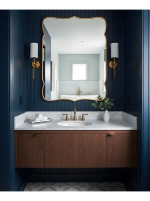 Faw Decor Premium Şık Asimetrik Ahşap Çerçeveli Ayna Ev Dekoru Estetik Duvar Aynası Banyo Aynası