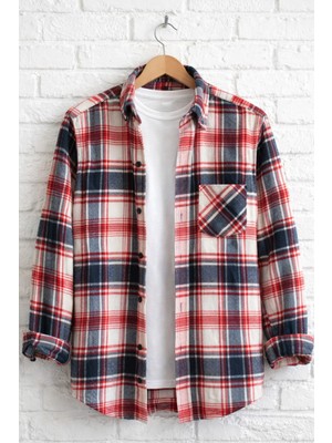 Varetta Erkek Kırmızı Oduncu Gömlek Kalın Kışlık Cepli Klasik Geniş Kesim