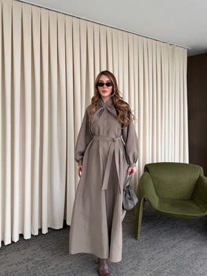 Laluvia Vizon Yakası Fiyonk Detaylı Elbise- 2001