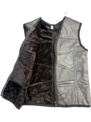 Özel Üretim Patchwork -Süet Gerçek Deri Çocuk Yelek 2-3 Yaş