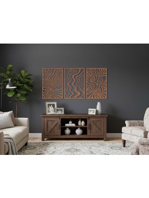 3 Parça Modern Geometrik Ahşap Duvar Tablosu Seti – Dekoratif Mdf Tablo