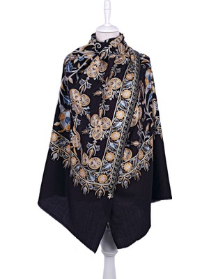 Bursa İpek Siyah Full Işlemeli Suzani Yün Şal