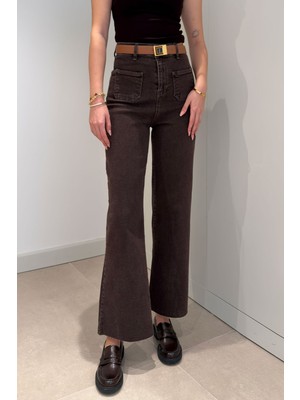 Magarde Önü Arkası Cepli Bol Paça Jean- Kahverengi