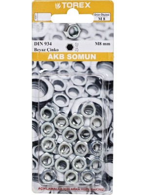 Torex Akb Somun M8 DIN934, 1p=12 Adet