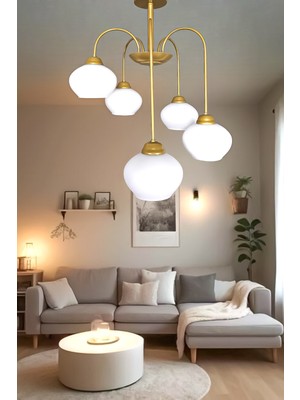 Normadia Modern Camlı 5 Li Avize, Oturma ve Yemek Odası Için Şık Dekorasyon