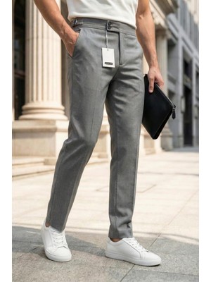 Oksit Gurkha Stil Yan Ayarlı Metal Tokalı Slim Fit Erkek Kumaş Pantolon Özel Kesim Kruvaze Bel