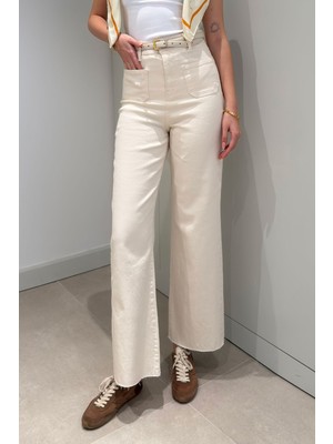 Magarde Önü Arkası Cepli Bol Paça Jean- Bej
