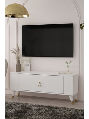 Cantek Dizayn TV1375CT Retro-1 Tv Sehpası Beyaz-Altın