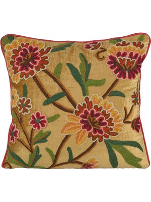 Bursa İpek Hardal Işlemeli Kadife Kırlent