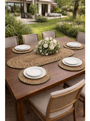 Home İnn 4 Kişilik Çeyiz, Sofra Seti -Leke Tutmaz- 4 Adet Amerikan Servis, 1 Adet Runner