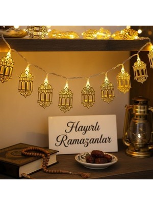 Emt Pazarlama 10 Adet Sarkıtlı Ramazan Fenerli LED Işık - Pilli 2 Metre Ramazan Süsü, Islami Dekorasyon, Ev ve Mekanlar Için Dekoratif Ortam Aydınlatması