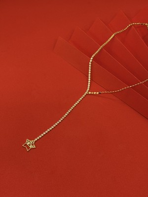 Zirkon Taşlı Gold Y Kolye