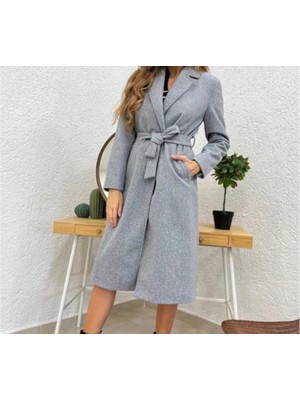 Qn Kadın Iç Astarlı Gri Kaşe Kaban