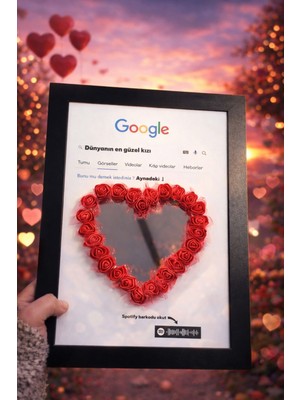 DMR Accessoire Sevgililer Gününe Özel Google Dünyanın En Güzel Kızı Güllü Kalpli Ayna Spotify Barkodlu