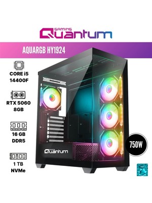 Quantum Gaming Aquargb HY1924 I5-14400F 16GB Ddr5 1tb Nvme SSD Rtx 5060 8gb Masaüstü Oyun Bilgisayarı