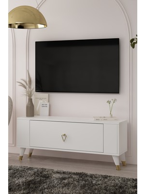 Cantek Dizayn TV1376CT Retro-1 Tv Sehpası Beyaz-Altın