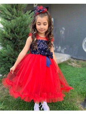 Lunas Tekstil Papatya Pullu Eteği Fırfır Elbise