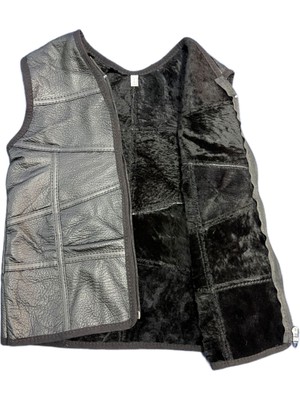 Özel Üretim Patchwork -Süet Gerçek Deri Çocuk Yelek 2-3 Yaş