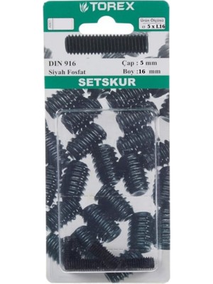 Torex Setskur 5X16 mm DIN916 Siyah Fosfat, 1p=13 Adet