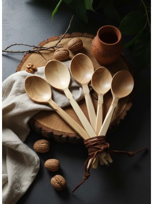 El Yapımı Hakiki Şimşir Kaşığı (Yağ,su Çekmez) 5'li Set 1 Adet