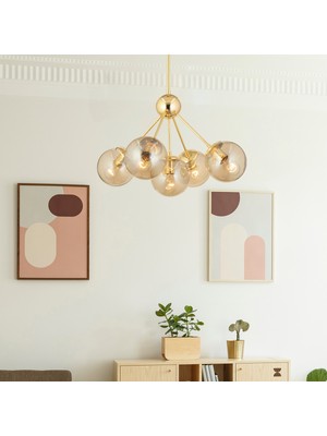 Normadia Modern 5’li Gold Bal Camlı Yatak Odası ve Salon Avizesi