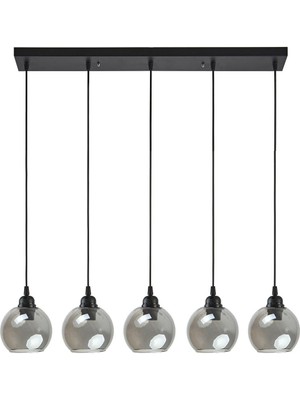 Normadia Şık Siyah Füme Camlı Modern 5'li Sıralı Avize, Salon, Mutfak ve Yatak Odası Için