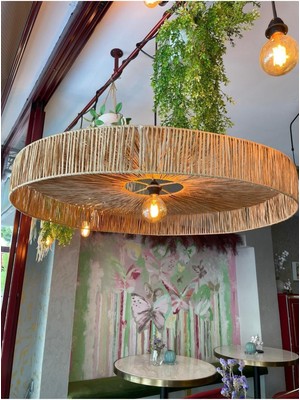 Normadia Şık Hasır Avize 85X85CM, Bohem, Jüt, Rustik, Oda, Mutfak, Salon Için