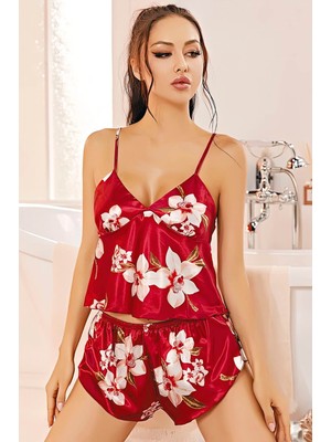 Arfi Love Çiçek Baskılı Saten Şortlu Takım