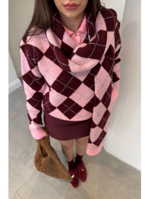 Magarde Premium Atkılı Triko Kazak- Pembe