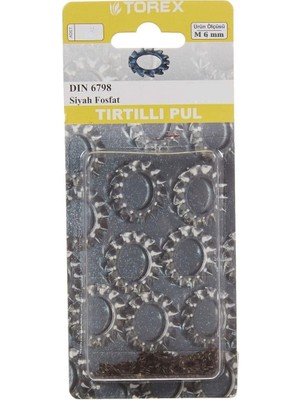 Torex Tırtıllı Pul M6 6 mm DIN6798 Siyah Fosfat, 1p=20 Adet