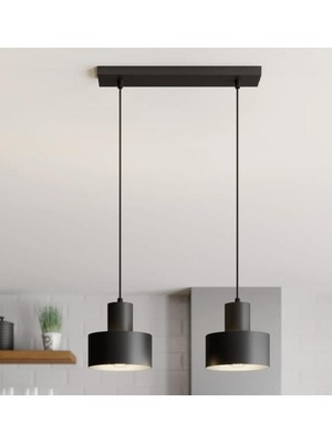 Normadia Modern Siyah Beyaz E27 Metal Ikili Sarkıt Avize Seti