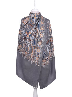 Bursa İpek Füme Full Işlemeli Suzani Yün Şal