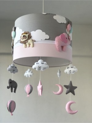 Normadia Karışık Hayvan Figürlü Pembe Çocuk Odası Avizesi