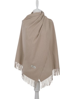 Bursa İpek Bej Düz Renk Taşlı Kışlık Şal