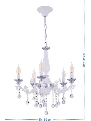 Normadia Şık 5’li Lüx Taşlı Gümüş Avize ile Odalarınıza Parlaklık Katın