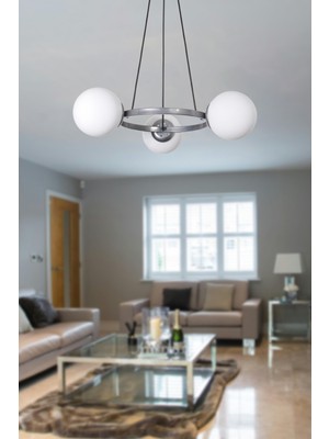 Normadia Modern Gri ve Beyaz Camlı 3'lü Oturma Odası ve Yatak Odası Avizesi