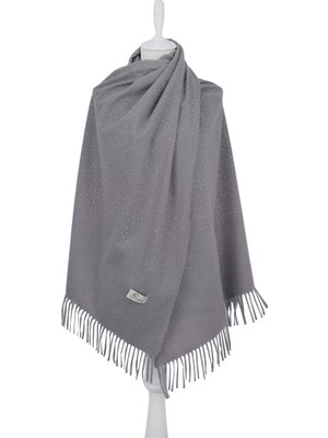 Bursa İpek Gri Düz Renk Taşlı Kışlık Şal