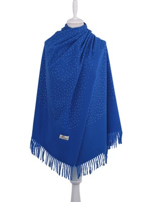 Bursa İpek Saks Düz Renk Taşlı Kışlık Şal