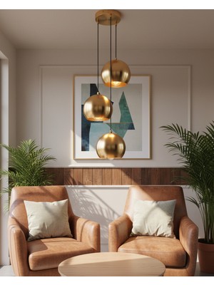Normadia Bronz Renkli 3'lü Küre Sarkıt Aydınlatma, Zarif ve Modern Tasarım