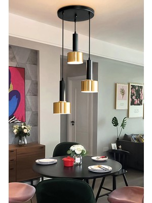 Normadia Şık 3'lü Tepsili Eskitme Renkli Modern Avize