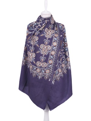 Bursa İpek Lacivert Full Işlemeli Suzani Yün Şal