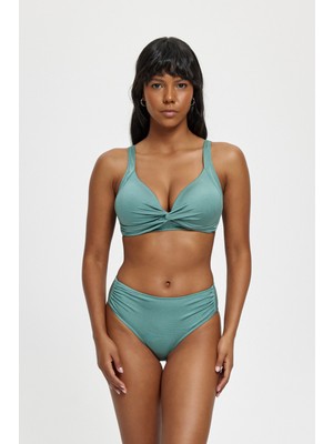 Louren Kadın Toparlayıcı Kaplı Üçgen Bikini Takımı – Drapeli Yüksek Bel Alt, Rahat Kalıp
