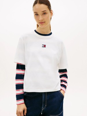 Tommy Hilfiger Tjw Kutulu Kesim Amblemli Kadın Beyaz T-Shirt DW0DW22202YBL