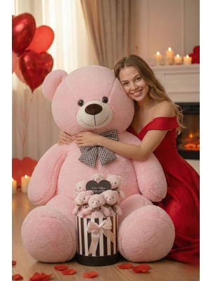 Sole Sevgililer Günü’ne Özel: 90 cm Peluş Ayı & Aynalı Mesajlı Pembe Silindir Ayıcık Buketi | Romantik Sevgiliye Hediye Buket