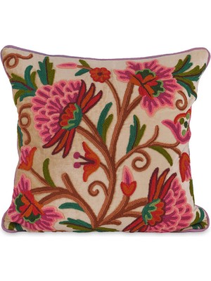 Bursa İpek Bej Işlemeli Kadife Kırlent