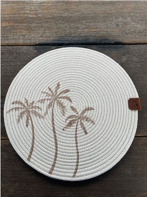 Home İnn Rustik Boho Yuvarlak Supla 33 cm – Palmiye Desenli – Tekli Beyaz Renk